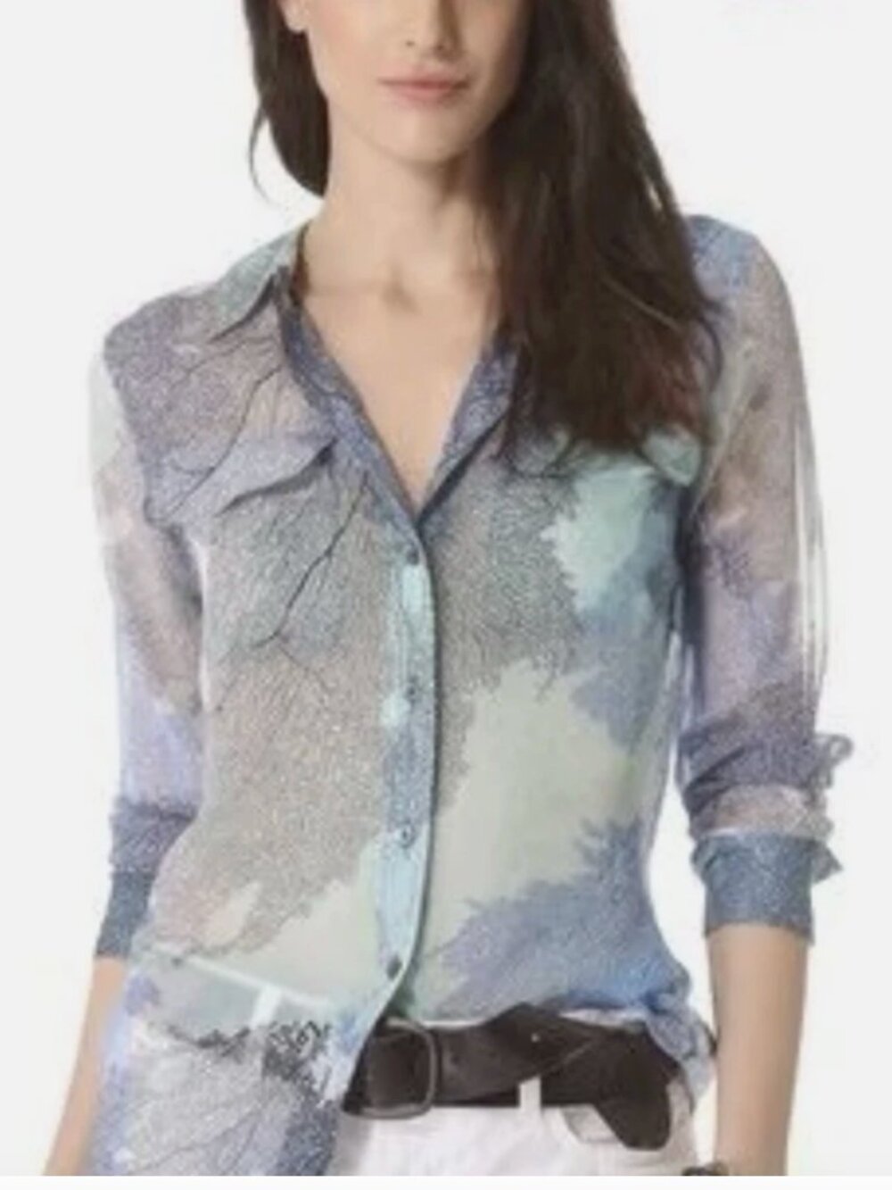 Equipment Femme Silk Blouse Size Small Blue Green Coral Reef Print Button Up